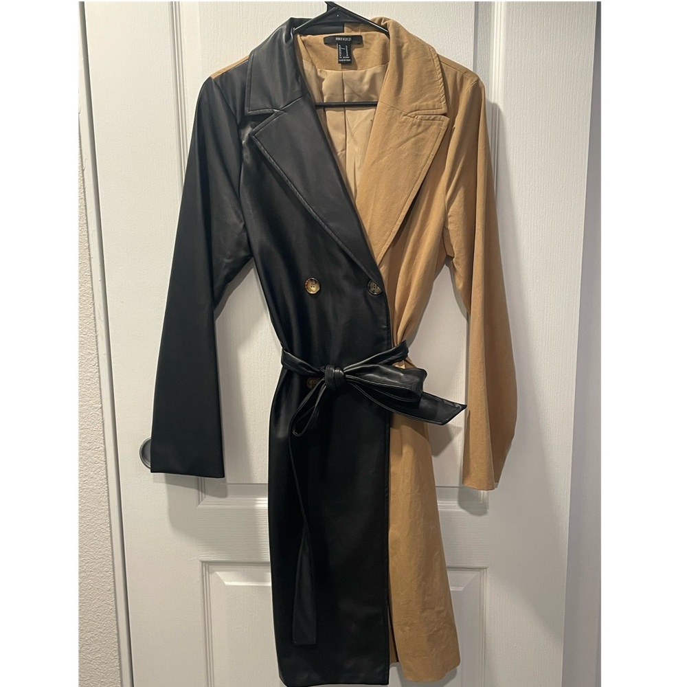 Brown and black trench coat